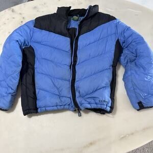 L.L. Bean Women XL Goose Down Puffer Jacket 85% Down Fill Blue Black Winter Coat